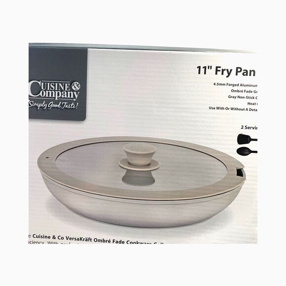 Cuisine 11" Fry Pan + Lid Cook Serve Store Detachable Handles + 2 Utensils New - Picture 3 of 4